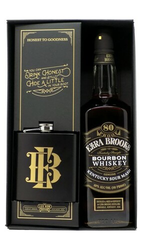 Ezra Brooks Black Label, Gift Package with free Flask - 0,7 lt